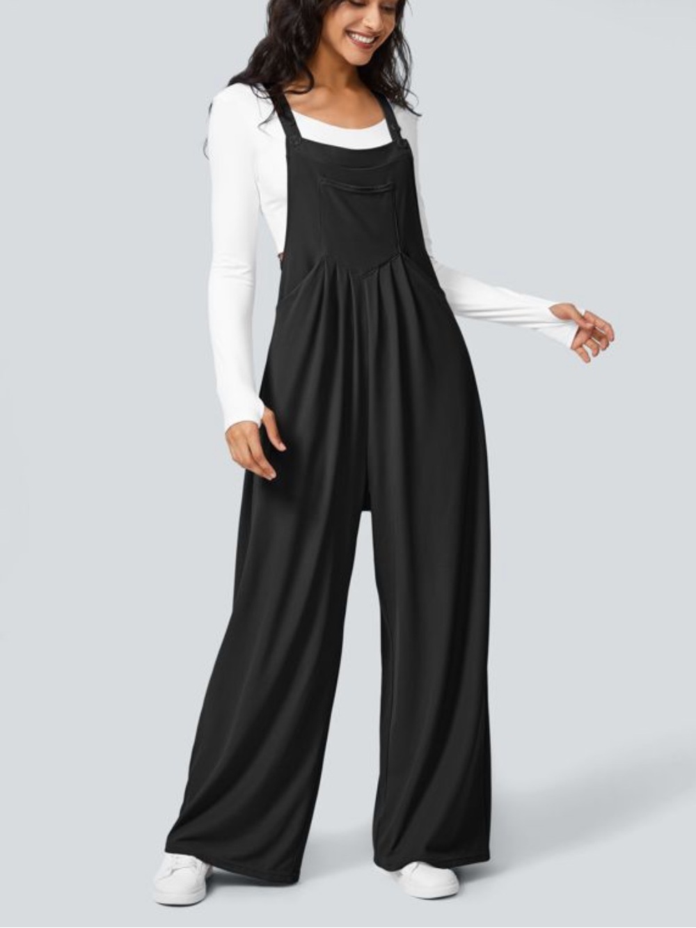 HALARA Black Wide-Leg Jumpsuit with Adjustable Straps size M Tall